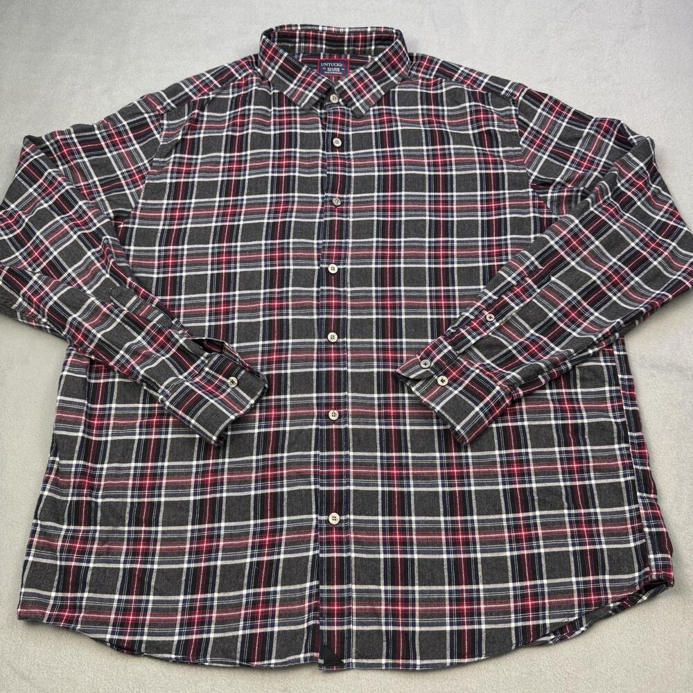 UNTUCKit Shirt Mens 2XL Gray Red Plaid Flannel Holmberg Button Front Casual